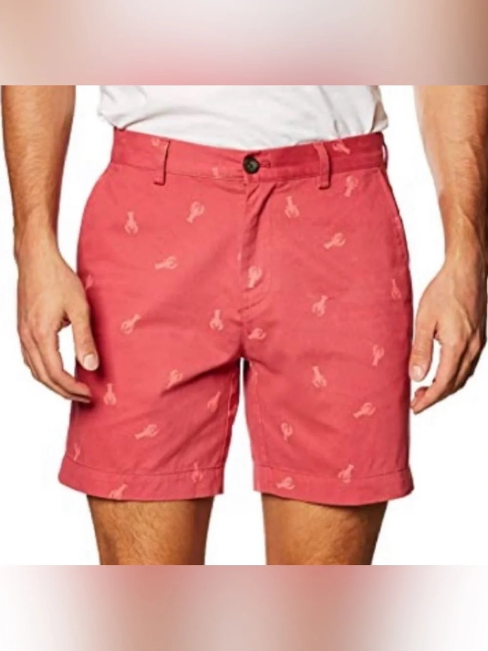 Amazon Essentials Slim Fit Flat Front Chino Shorts Washed Red Lobster Print 31